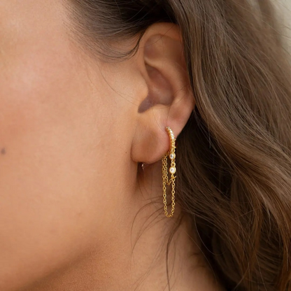 Boucles d'oreilles à créoles en or et argent avec zircon
