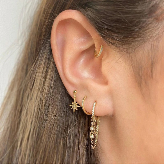 Boucles d'oreilles à créoles en or et argent avec zircon