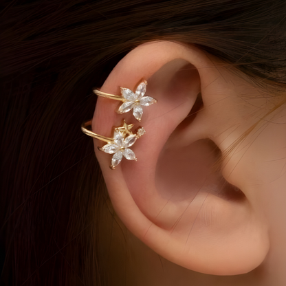 Manchettes d'oreilles avec fleurs et zirconium