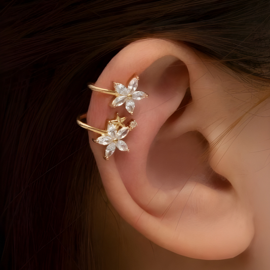 Manchettes d'oreilles avec fleurs et zirconium