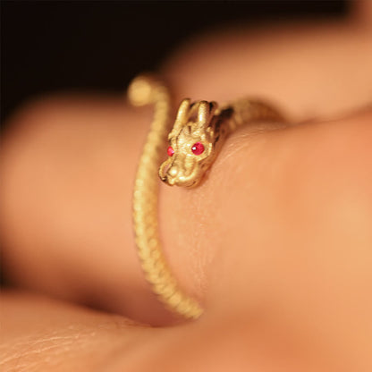 Bague ajustable dragon argent yeux rouges – Léo