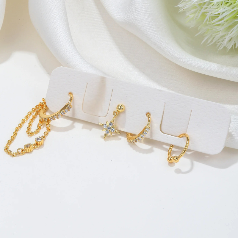 Boucles d'oreilles à créoles en or et argent avec zircon