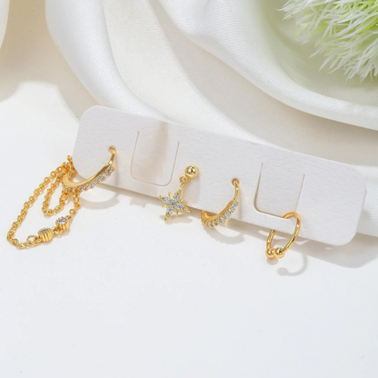 Boucles d'oreilles à créoles en or et argent avec zircon
