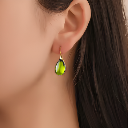 Boucles d'oreilles Vintage Olive Glass plaqué or