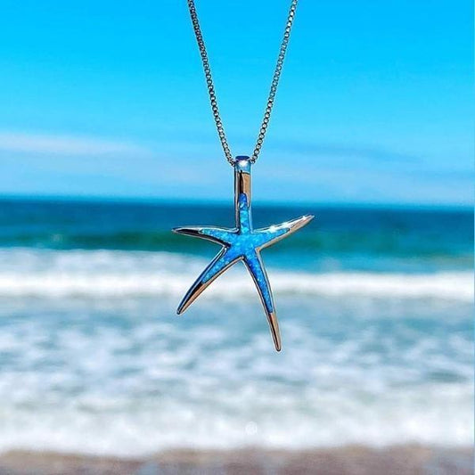 Collier pendentif étoile de mer opale bleue argent – Léo