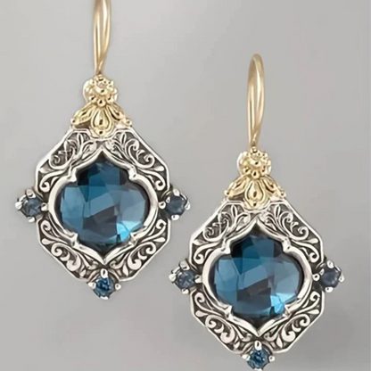 Boucles d'oreilles à Crochet en Plaqué or avec Cristaux Bleus