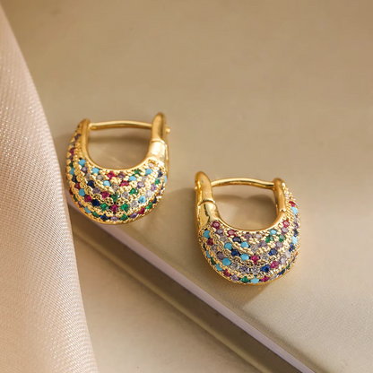Boucles d'Oreilles Élégantes avec Cristaux Colorés Incrustés Or
