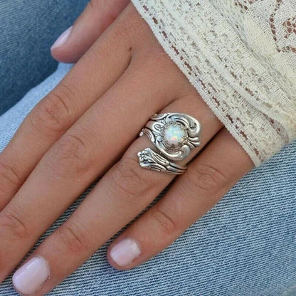 Bague ajustable argent opale blanche florale – Lila