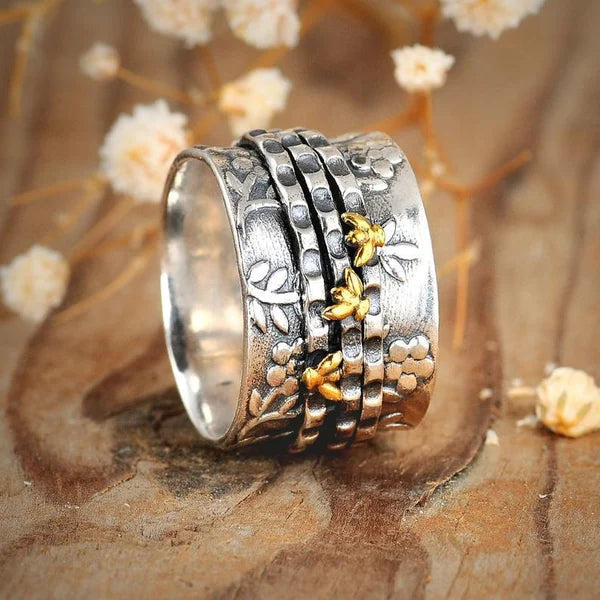 Bague argent motifs floraux abeilles plaqué or – Léa