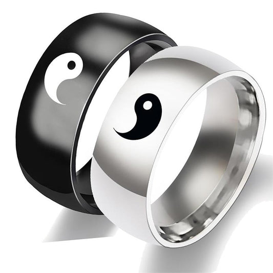 Bagues acier inoxydable Yin Yang noir et argent – Léo