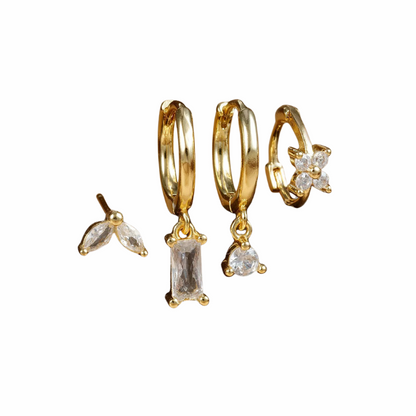 Set de Boucles d’Oreilles Carrées Fleur Dorées