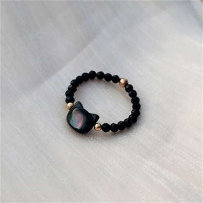 Bague pierres noires chat perles Or 14K – Léo