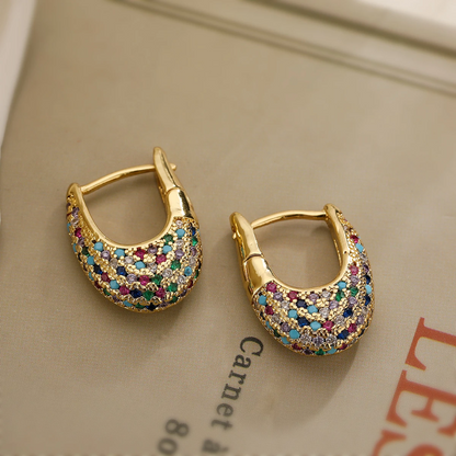 Boucles d'Oreilles Élégantes avec Cristaux Colorés Incrustés Or