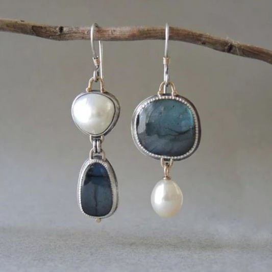 Boucles d'Oreilles Vintage en Pierre Précieuse Bleue Argent