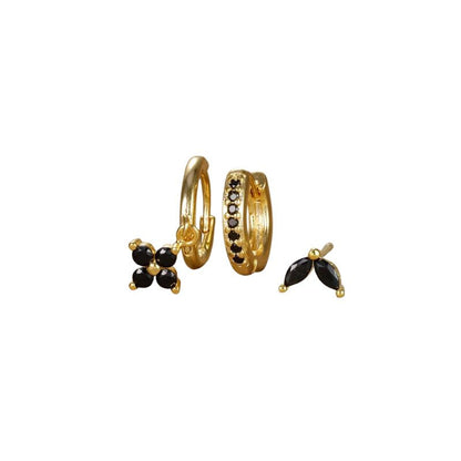 Set de boucles d’oreilles fleurs en acier inoxydable doré