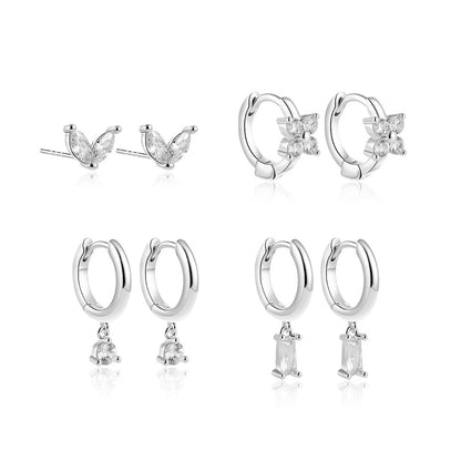 Set de Boucles d’Oreilles Carrées Fleur Dorées