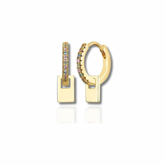 Boucles d'oreilles carrées géométriques en zircon plaqué or