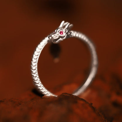 Bague ajustable dragon argent yeux rouges – Léo