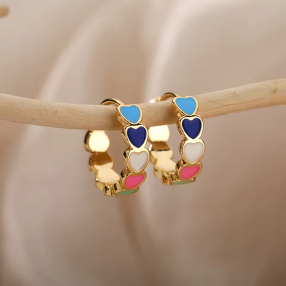 Boucles d'oreilles en forme de cœur coloré plaqué or et argent