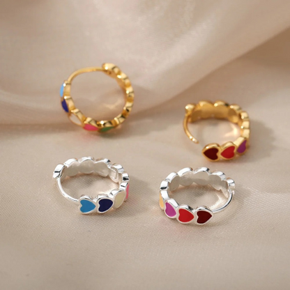Boucles d'oreilles en forme de cœur coloré plaqué or et argent