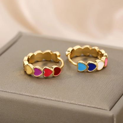 Boucles d'oreilles en forme de cœur coloré plaqué or et argent