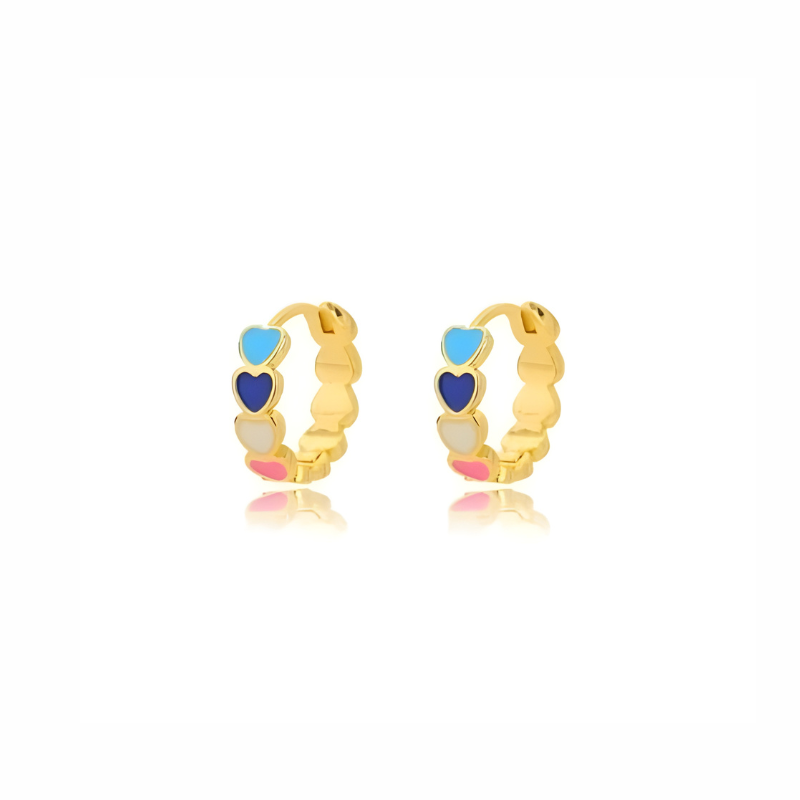 Boucles d'oreilles en forme de cœur coloré plaqué or et argent