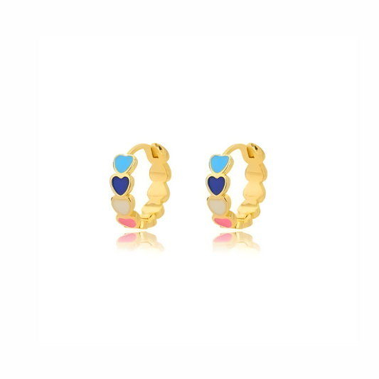 Boucles d'oreilles en forme de cœur coloré plaqué or et argent