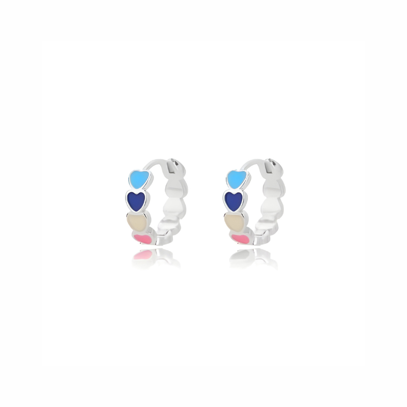 Boucles d'oreilles en forme de cœur coloré plaqué or et argent