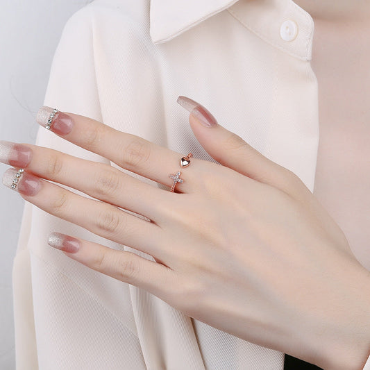 Bague ajustable cœur croix argent – Léa