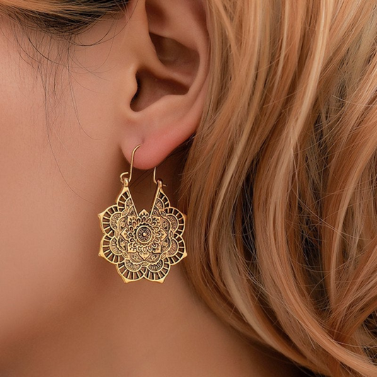 Boucles d'Oreilles Lotus Mandala Or