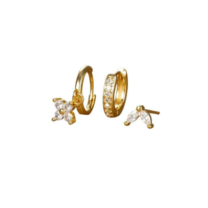 Set de boucles d’oreilles fleurs en acier inoxydable doré
