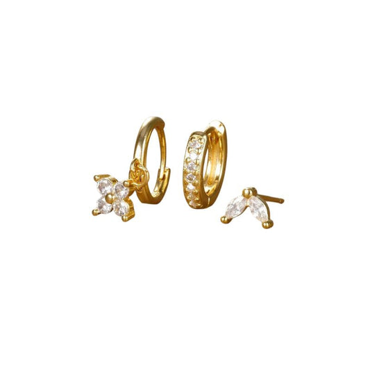 Set de boucles d’oreilles fleurs en acier inoxydable doré