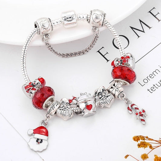 Bracelet breloques Noël argenté rouge – Léo