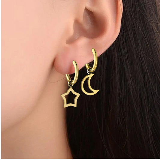 Boucles d'oreilles Tendance Lune et Etoile