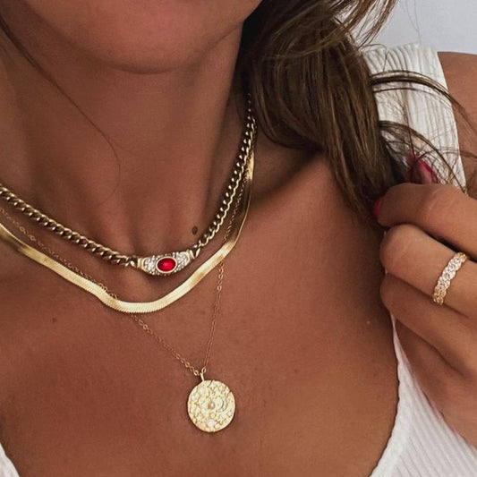 Collier pendentif rond texturé Plaqué or – Léa
