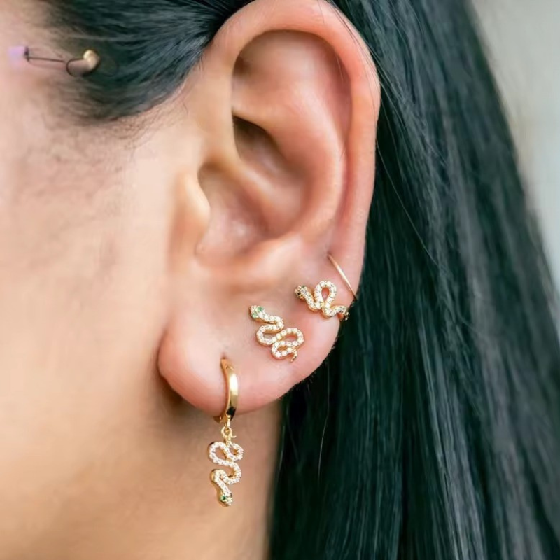 Mini-boucles d'oreilles serpent zircon
