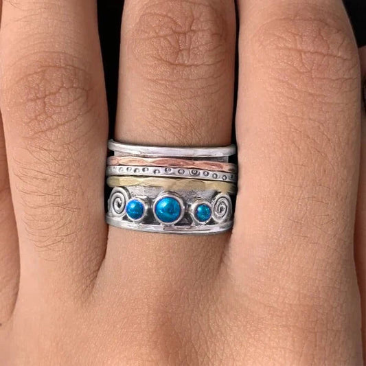 Bague argent anneaux mobiles pierres bleues – Léo