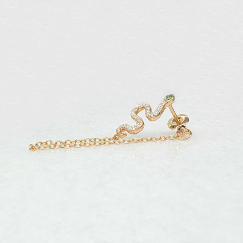 Créoles Serpent Dorées avec Zircone Verte et Blanche