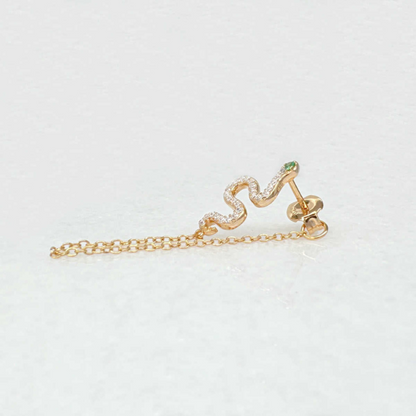 Créoles Serpent Dorées avec Zircone Verte et Blanche