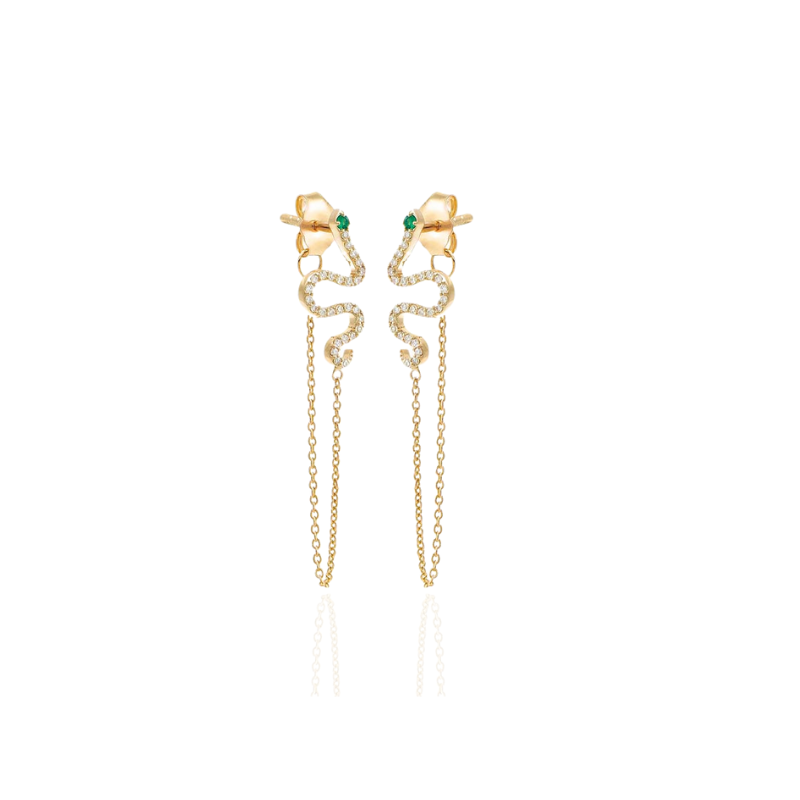 Créoles Serpent Dorées avec Zircone Verte et Blanche