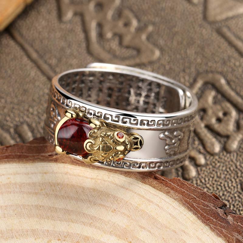 Bague argent motif doré agate rouge – Léo