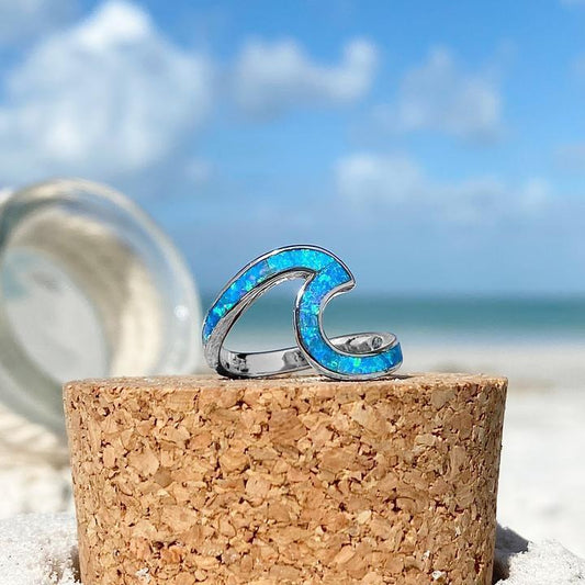 Bague vague argent opale bleue – Léo