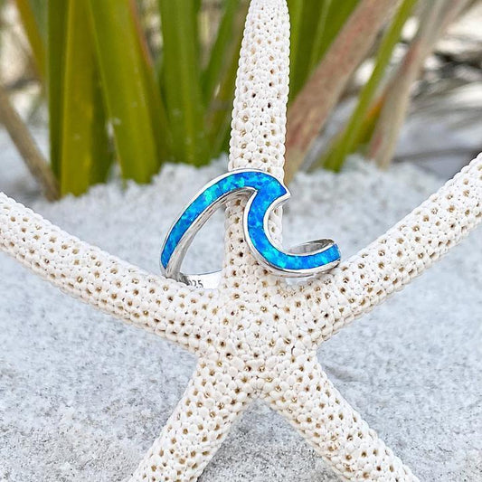 Bague vague argent opale bleue – Léo