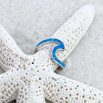 Bague vague argent opale bleue – Léo