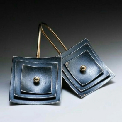 Boucles d'oreilles carrées vintage bleues plaqué or