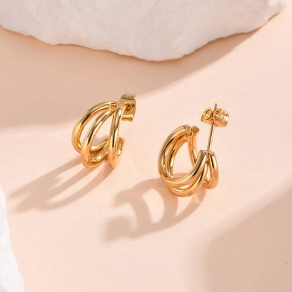 Boucles d'oreilles géométriques multicouches plaquées or