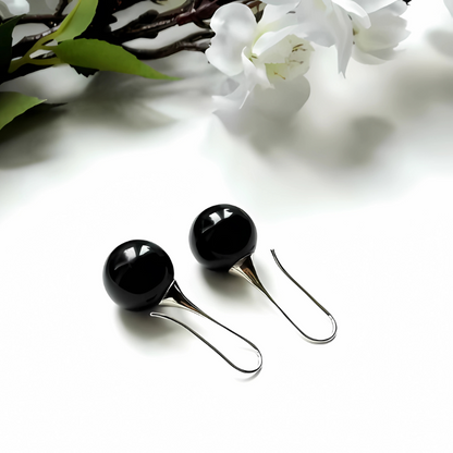 Boucles d'oreilles boules vintage noires plaqué argent