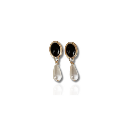 Boucles d'oreilles gouttes pierre naturelle et perle plaqué or