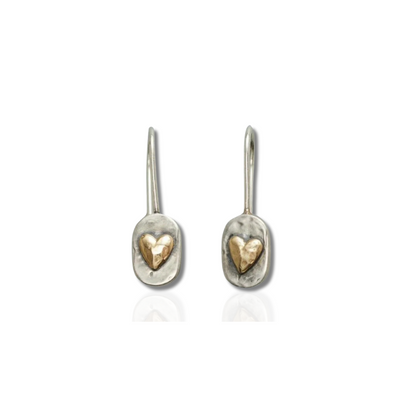 Boucles d'Oreilles Argentées avec Cœur Doré Vintage