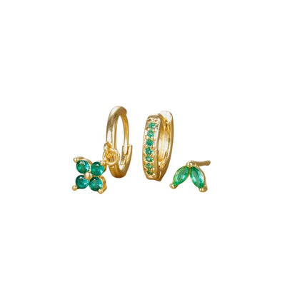 Set de boucles d’oreilles fleurs en acier inoxydable doré